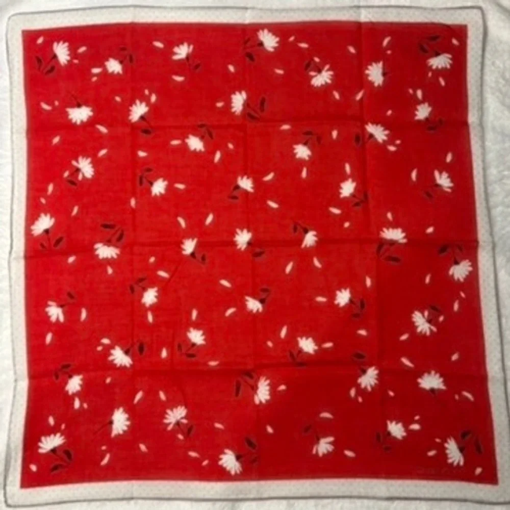 Vtg GIVENCHY Scarf Handkerchief Floral Daisy Red White 17